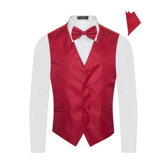 Men's Premium Vertical Lines Tone on Tone Stripes Vest - NeckTie – Bow Tie - Pocket Square 4 Piece Set for Suits & Tuxedos-Many Colors