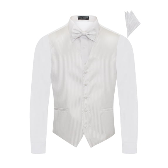 Men's Premium Vertical Lines Tone on Tone Stripes Vest - NeckTie – Bow Tie - Pocket Square 4 Piece Set for Suits & Tuxedos-Many Colors