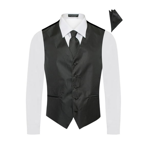 Men's Premium Vertical Lines Tone on Tone Stripes Vest - NeckTie – Bow Tie - Pocket Square 4 Piece Set for Suits & Tuxedos-Many Colors