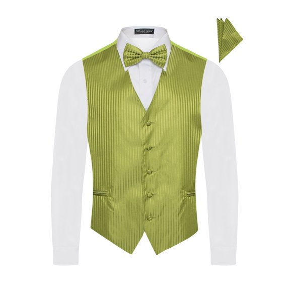 Men's Premium Vertical Lines Tone on Tone Stripes Vest - NeckTie – Bow Tie - Pocket Square 4 Piece Set for Suits & Tuxedos-Many Colors