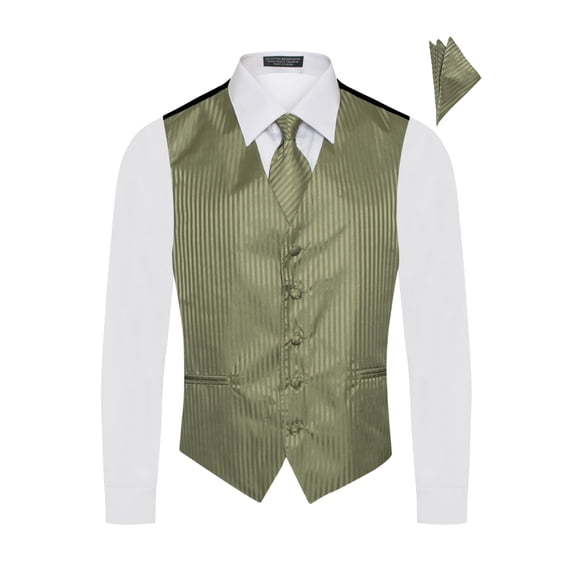 Men's Premium Vertical Lines Tone on Tone Stripes Vest - NeckTie – Bow Tie - Pocket Square 4 Piece Set for Suits & Tuxedos-Many Colors