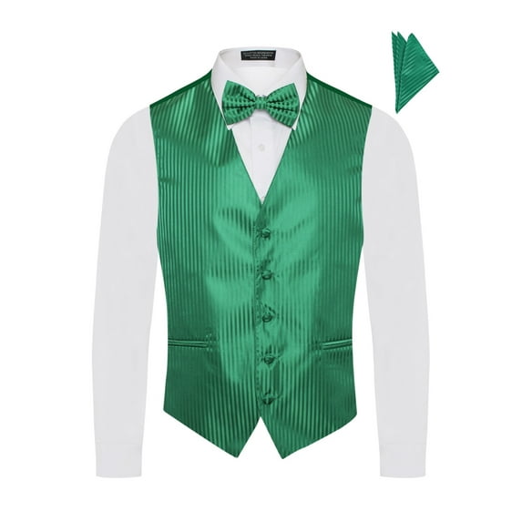 Men's Premium Vertical Lines Tone on Tone Stripes Vest - Necktie – Bow Tie - Pocket Square 4 Piece Set For Suits & Tuxedos Sleeveless