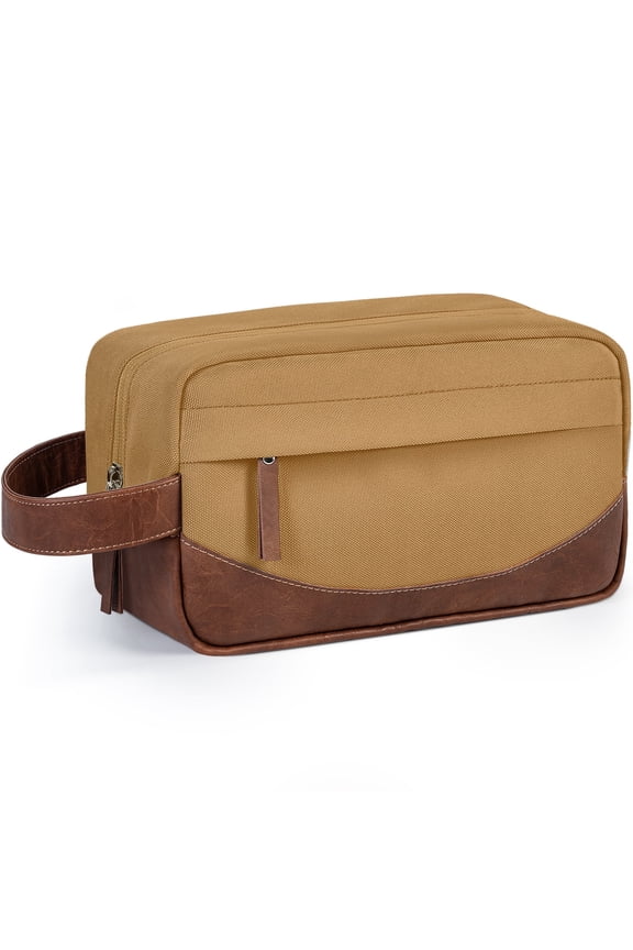 Men's Premium Water-Resistant Hanging Toiletry Bag - Large Capacity Travel Shaving Kit Organizer with Zippered Compartments, PU Leather Handle (Brown)