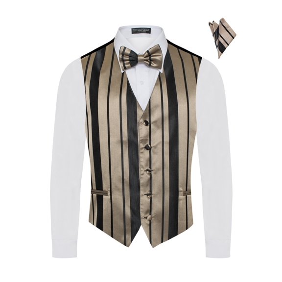 Men's Premium Wide Vertical Lines Tone on Tone Stripes Vest - NeckTie – Bow Tie - Pocket Square 4 Piece Set for Suits & Tuxedos-Many Colors