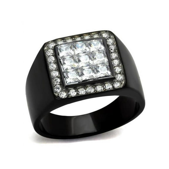 Men's Princess Cut Cubic Zirconia Stainless Steel Black Plated Ring Size 11