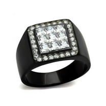 Men's Princess Cut Cubic Zirconia Stainless Steel Black Plated Ring Size 11