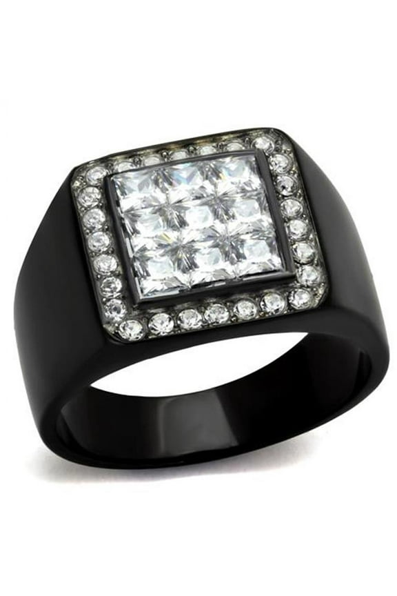 Men's Princess Cut Cubic Zirconia Stainless Steel Black Plated Ring Size 13
