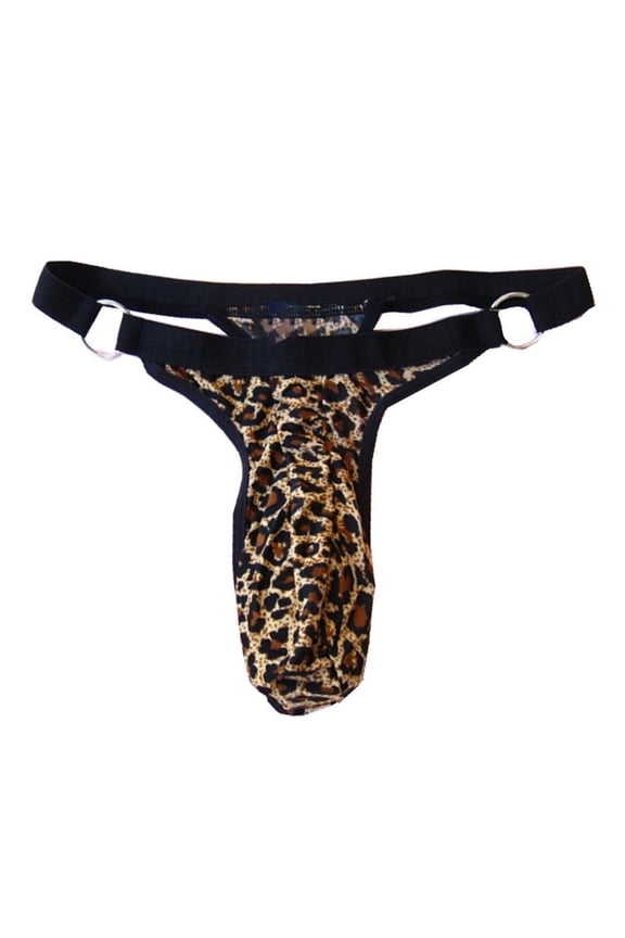 Men's Print Bulge Pouches Small Panties Low Waist Thong T Back Exotic Lingerie G-String Underwear for Dates Night