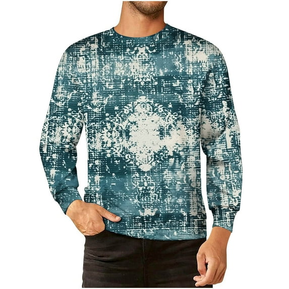 Men's Print Crew Neck Sweatshirt Oversized Long Sleeve Pullover Top Fall Winter Casual Loose Cotton Top for Men (Multicolor 4XL)