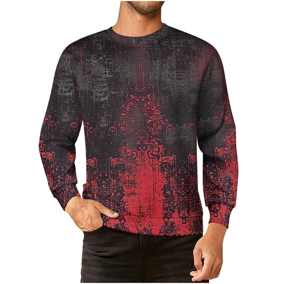 Men's Print Crew Neck Sweatshirt Oversized Long Sleeve Pullover Top Fall Winter Casual Loose Cotton Top for Men (Multicolor L)