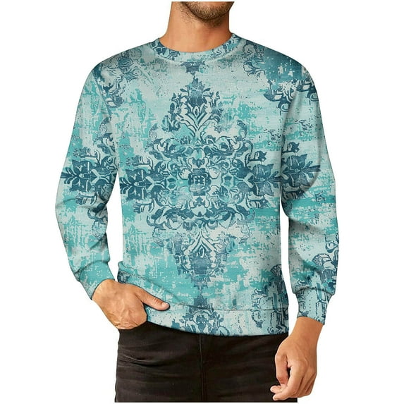 Men's Print Crew Neck Sweatshirt Oversized Long Sleeve Pullover Top Fall Winter Casual Loose Cotton Top for Men (Multicolor XL)
