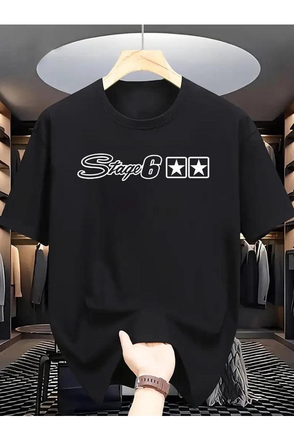 Men's Print and Star Design- Black, Regular Fit, Machine Washable, Four Season Comfort, Casual Attire, Statement T-Shirt, Printed Shirt, Streetwear Enthusiast, Street Style