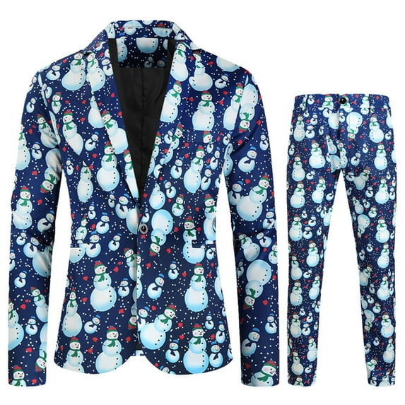 Men's Print Suit for Holiday Parties Stylish Printed Jacket and Trouser Set for Men Two-Piece Suit for Festive Celebrations