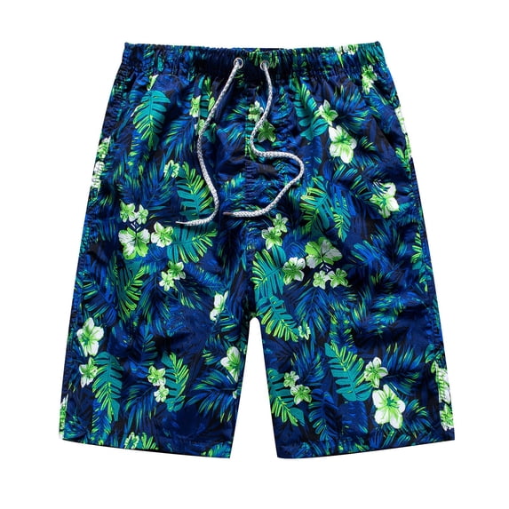 Men's Printed Beach Shorts Drawstring Waist Casual Vacation Shorts Summer Beach Pool Bottoms for Men,Green,L