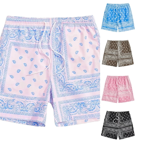 Men's Printed Board Shorts Boho Paisley Drawstring Waist Beach Shorts For Summer Swim And Casual Wear