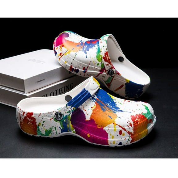 Men’s Printed Closed-Toe Clog Sandals, Lightweight Beach Slip-On Shoes, Breathable Water-Friendly Outdoor Slides, Non-Slip Comfort Fit, Casual Home & Garden Wear