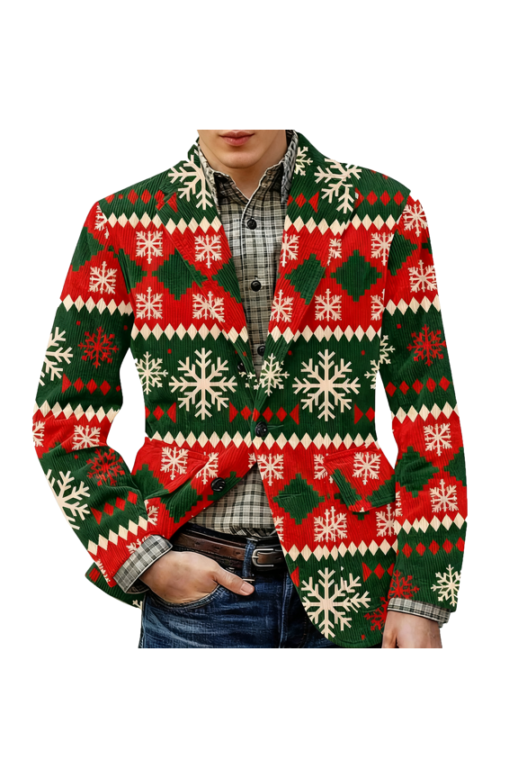 Men's Printed Corduroy Warm Pocket Suit Jacket Cardigan Men's Casual Suit with Unique Design for Business and Leisure Events in Multiple Sizes and Colors,Green,XL