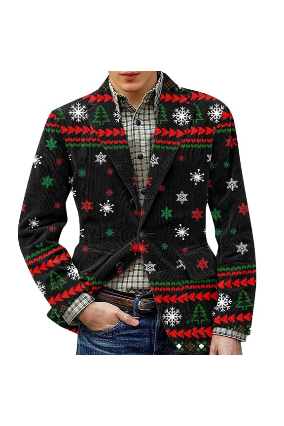 Men's Printed Corduroy Warm Pocket Suit Jacket Cardigan Men's Casual Suit with Unique Design for Business and Leisure Events in Multiple Sizes and Colors,Navy,XL