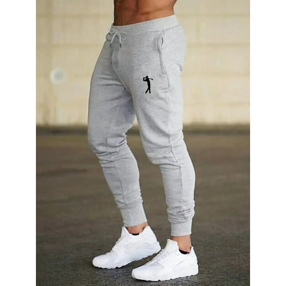 Men's Printed Cuffed Ankle Sweatpants - Casual Versatile Athletic Pants, Ideal for Daily Wear, Workout, Lounge & Weekend Gatherings, Soft Fabric Ensures Comfort Gray M