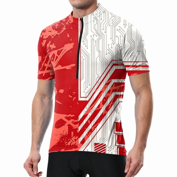 Men's Printed Cycling Jersey Shirt Short Sleeve Biking Shirt Moisture Wicking Quick Dry Breathable Mesh Panel Biking Gear Red Xxl