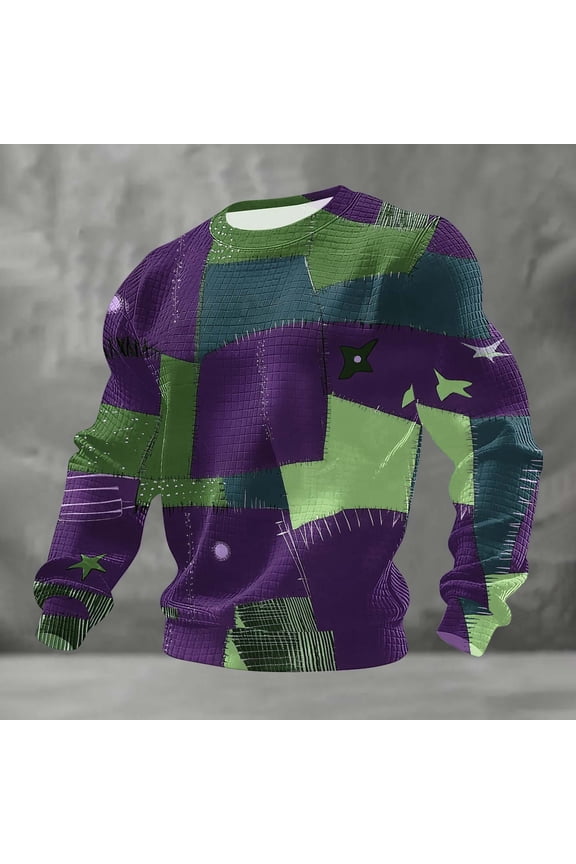 Men's Printed Ethnic Round Neck Long Sleeve Casual Shirt for Street Style