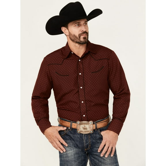 Men's Printed Long Sleeve Pearl Snap Western Shirt Wine