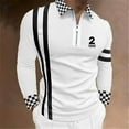 thumbnail image 1 of Men's Printed Pattern Polo Shirt Fashion Casual Long-Sleeved Lapel Zipper Polo Shirt White 3XL, 1 of 3