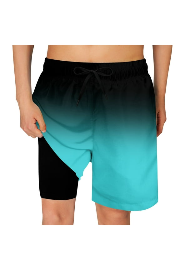 Men's Printed Swim Trunks Quick Dry Hawaiian Swim Shorts with Pockets, Summer Vacation Beach Shorts