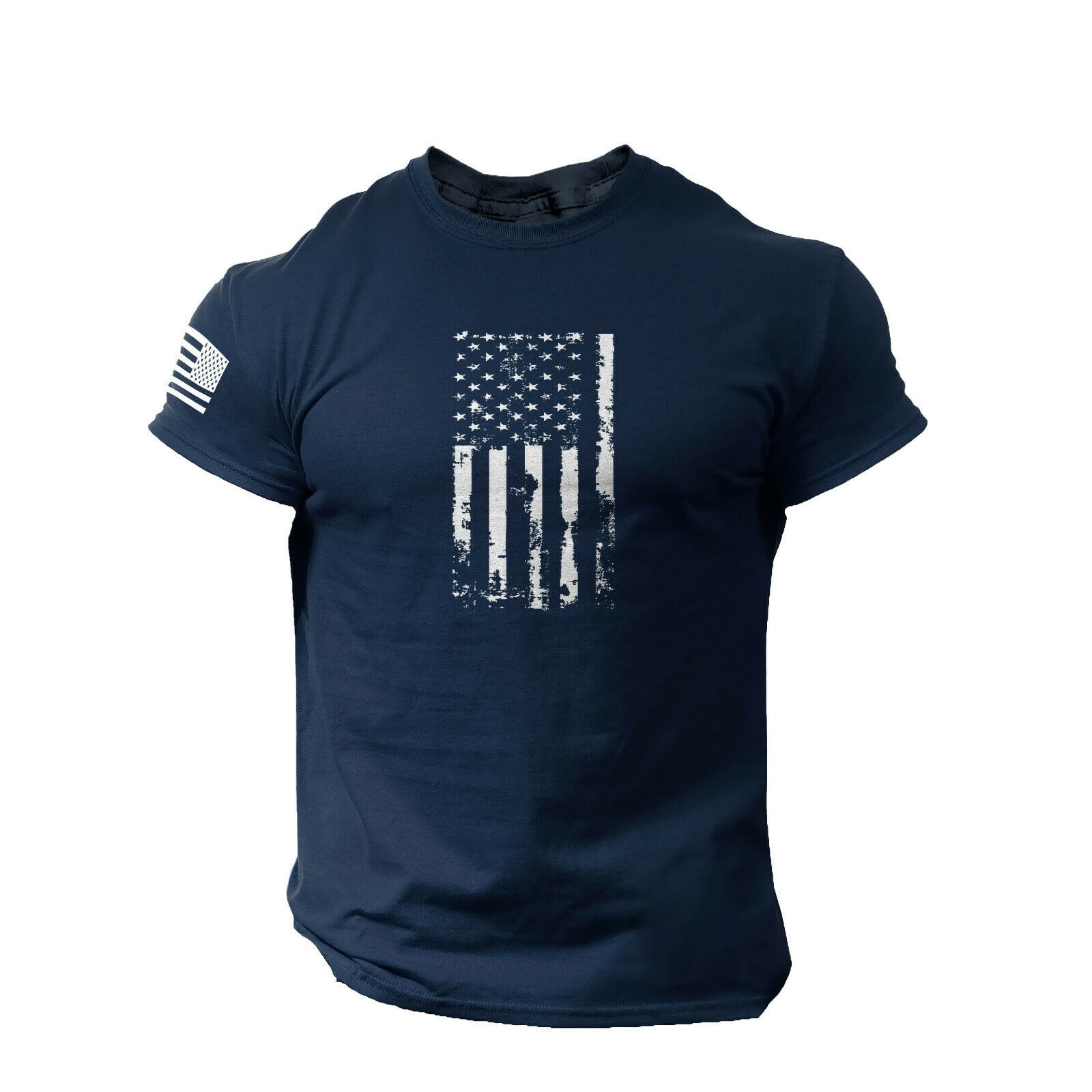 Men's Printed T-shirt American Flag Distressed O Neck Short Sleeves Sky ...