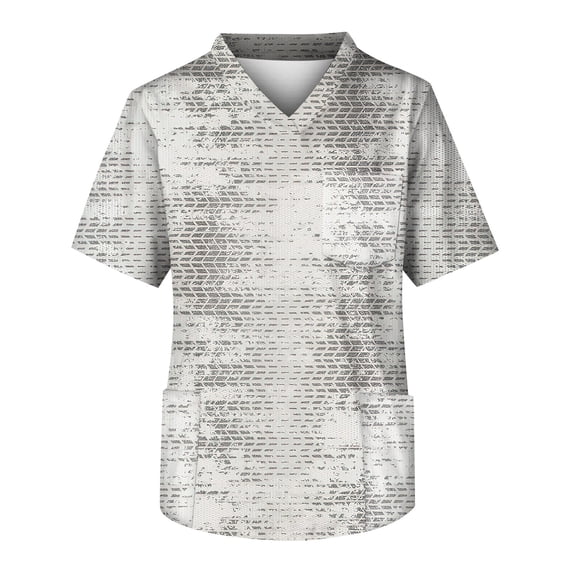 Men's Printed V Neck Short Sleeve Tops Mens Scrubs with Chest Pocket Work Carer Uniform Shirts