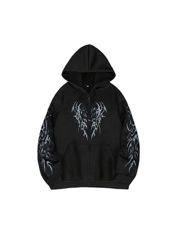 Men's Printed Zip Up Hoodie Long Sleeve Casual Pullover Sweatshirt Spring Autumn Graphic Hooded Top