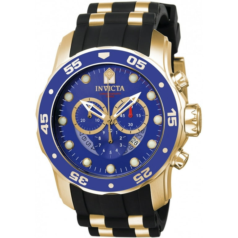 Invicta Men s Quartz Chronograph Watch 48 mm Silicone Stainless Steel Strap Chrono Blue Dial