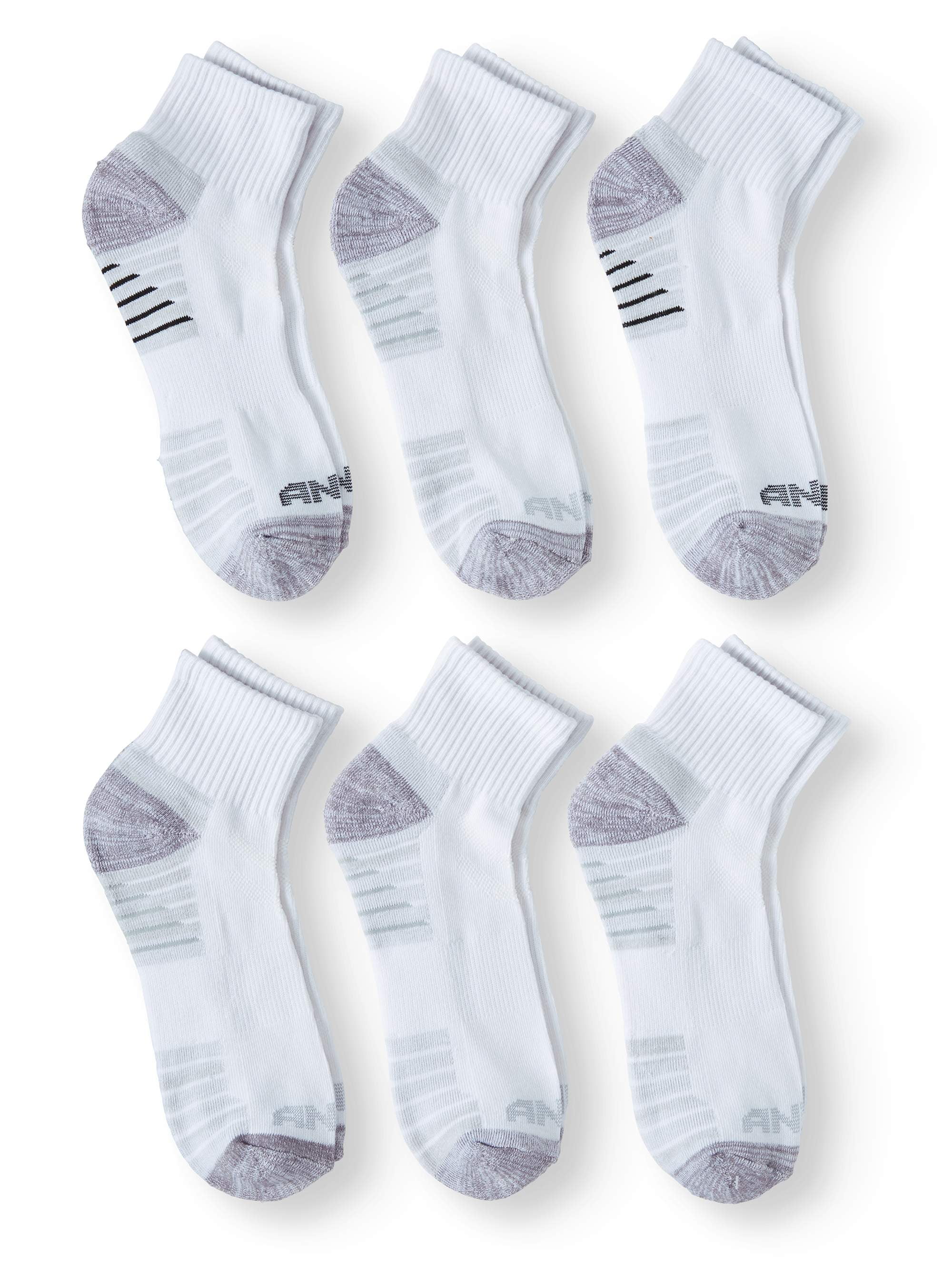 AND1 Men's Pro Platinum Quarter Cut Socks, 6 Pack, Comfort Rib Cuff