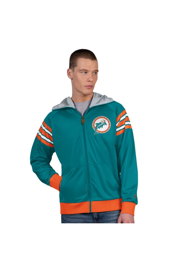 Men's Pro Player Aqua/Coral Miami Dolphins Retro Helmet Full-Zip Hooded Track Jacket