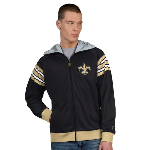 Men's Pro Player Black/Gold New Orleans Saints Helmet Full-Zip Hooded Track Jacket