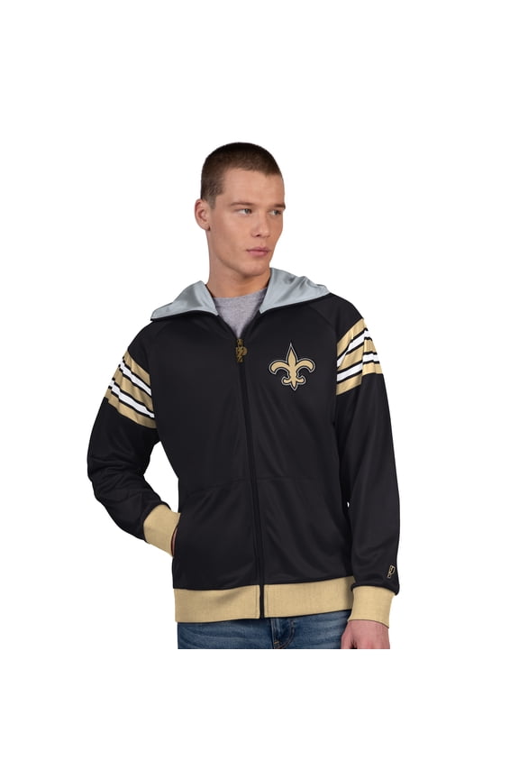 Men's Pro Player Black/Gold New Orleans Saints Helmet Full-Zip Hooded Track Jacket