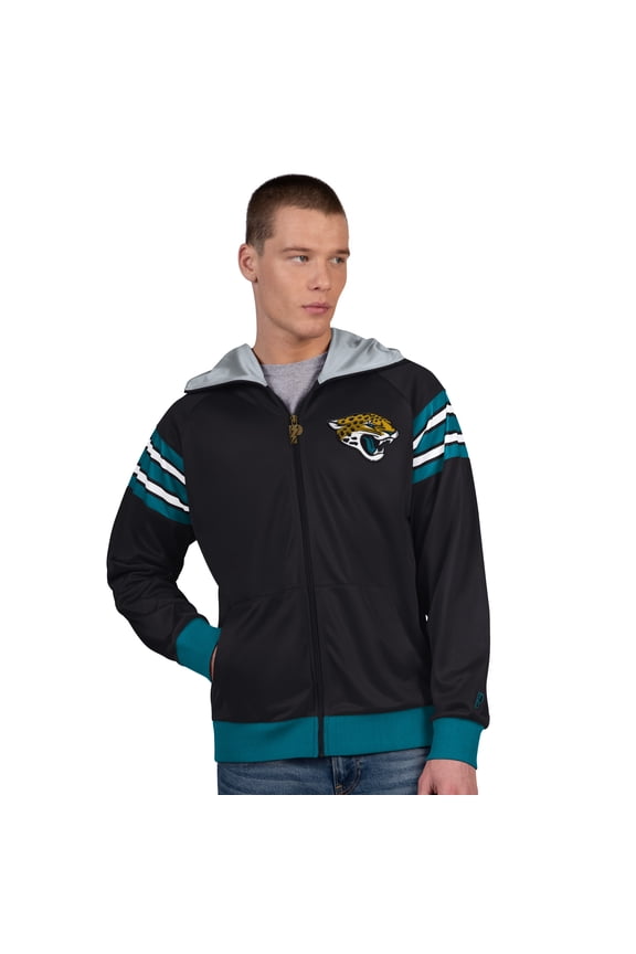 Men's Pro Player Black/Teal Jacksonville Jaguars Helmet Full-Zip Hooded Track Jacket