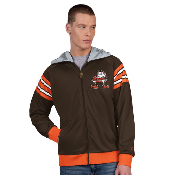 Men's Pro Player Brown/Orange Cleveland Browns Retro Helmet Full-Zip Hooded Track Jacket