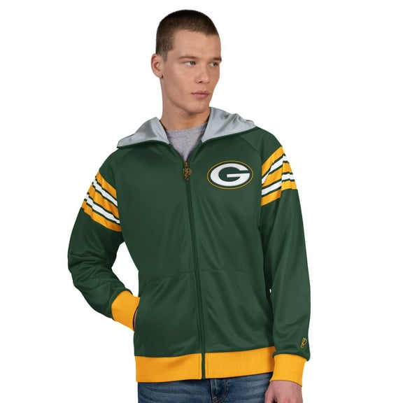 Men's Pro Player Green/Gold Green Bay Packers Helmet Full-Zip Hooded Track Jacket
