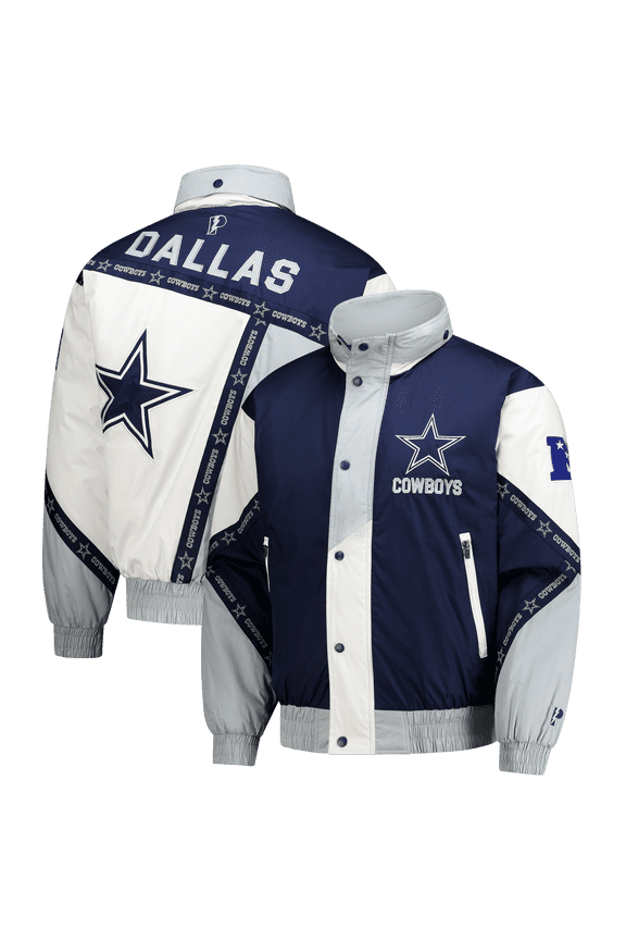 Men's Pro Player Navy/Silver Dallas Cowboys Tape Full-Zip Hooded Jacket