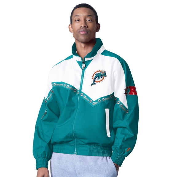 Men's Pro Player White/Aqua Miami Dolphins Tape II Lightweight Full-Zip Jacket