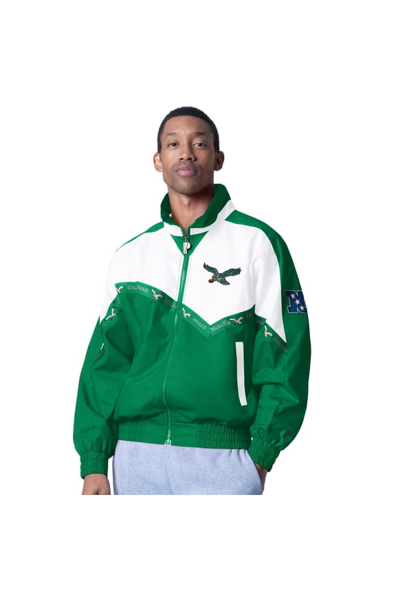 Men's Pro Player White/Kelly Green Philadelphia Eagles Retro Tape II Lightweight Full-Zip Jacket