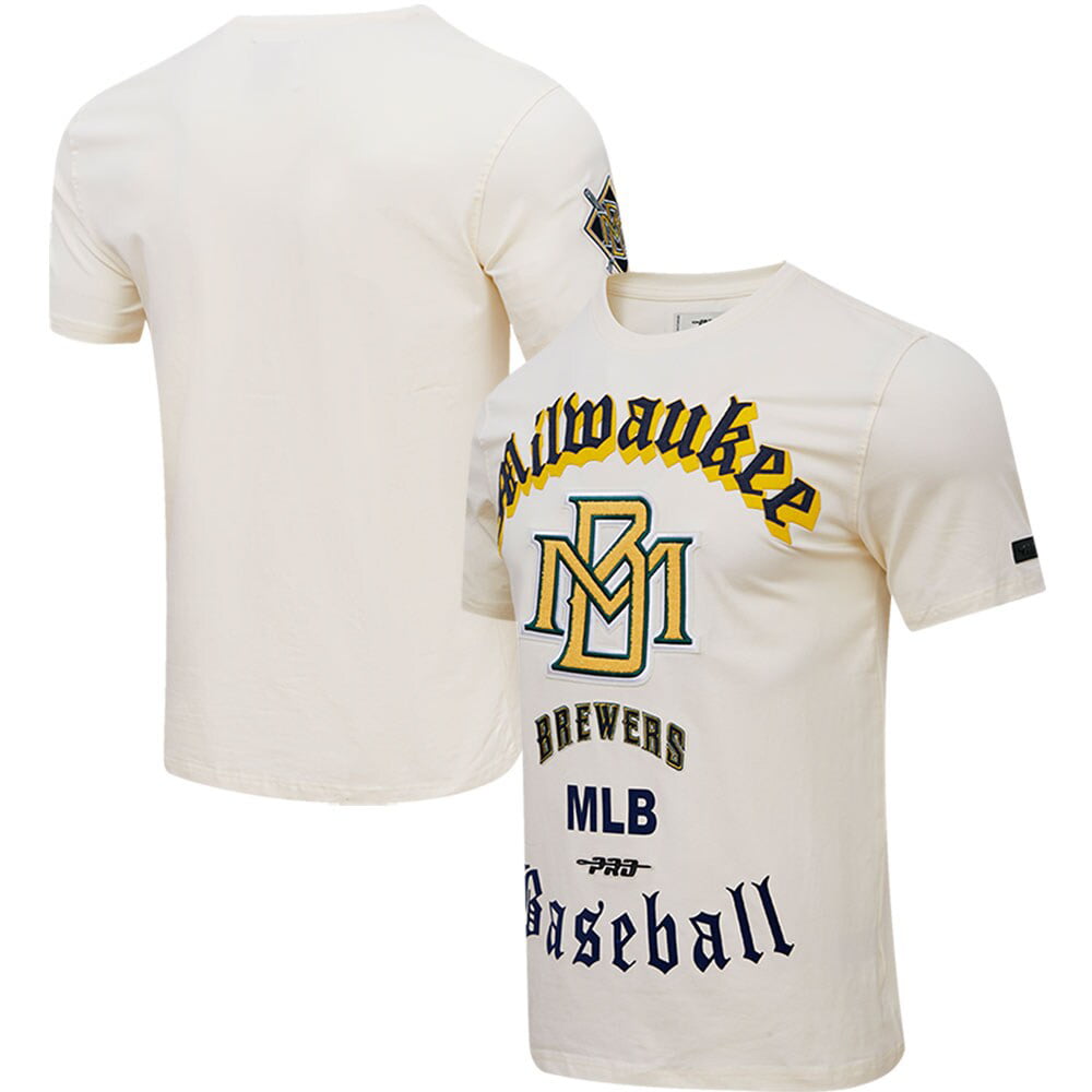 Men's Pro Standard Cream Milwaukee Brewers Cooperstown Collection Old  English T-Shirt 