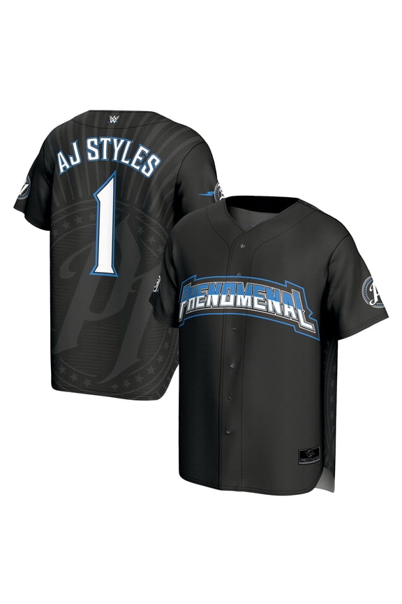 Men's ProSphere Black AJ Styles Phenomenal Baseball Jersey