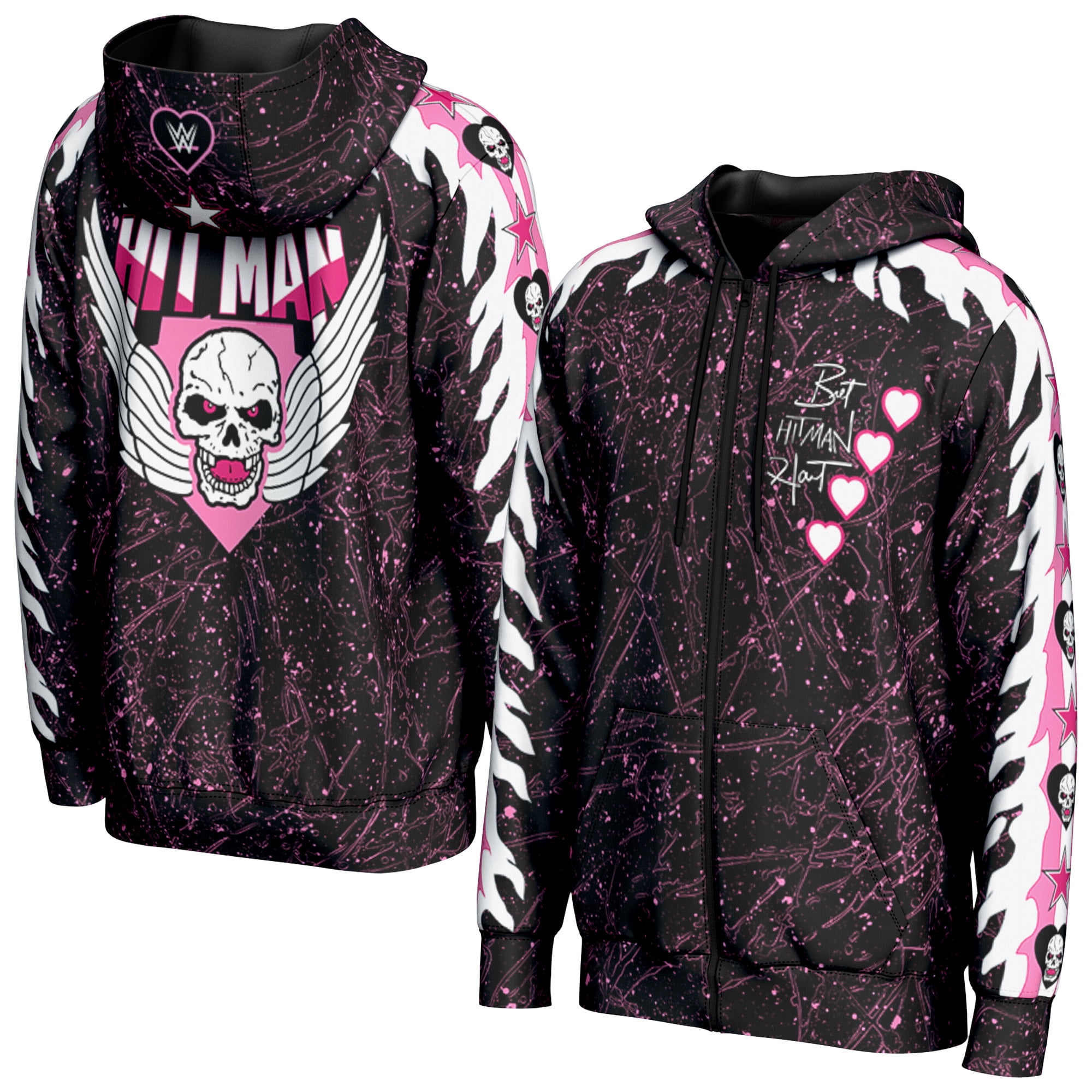 Men's ProSphere Black Bret Hart Hearts Full-Zip Hoodie - Walmart.com