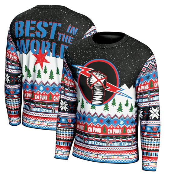 Men's ProSphere Black CM Punk Holiday Sweater