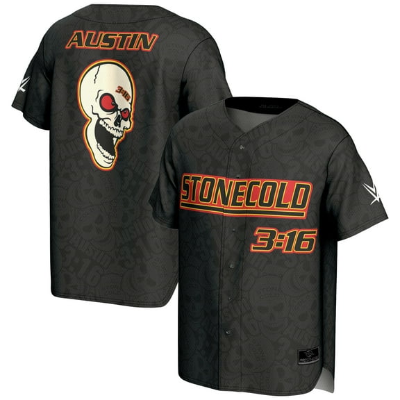 Men's ProSphere Black "Stone Cold" Steve Austin 3:16 Skull Fashion Baseball Jersey