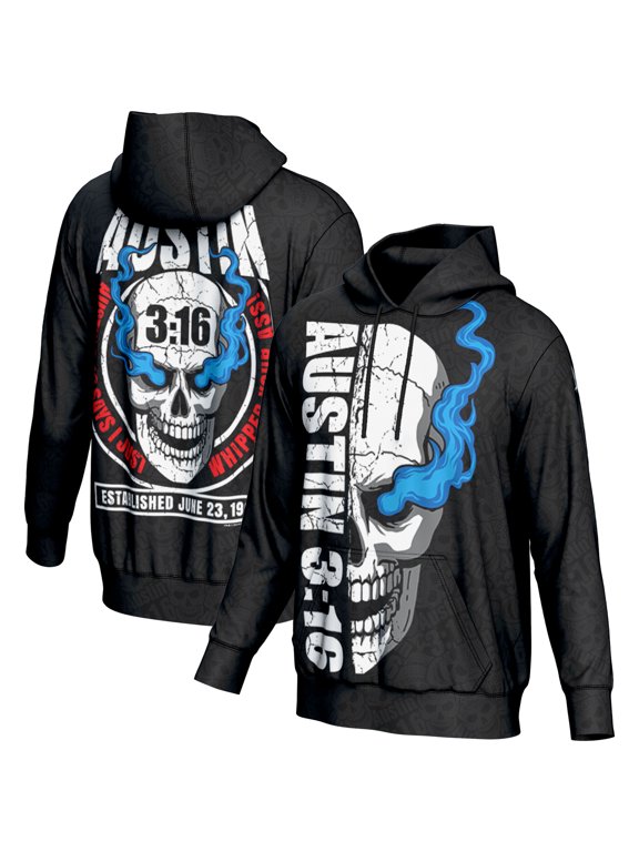 Men's ProSphere Black "Stone Cold" Steve Austin 3:16 Skull Pullover Hoodie