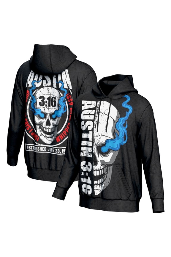 Men's ProSphere Black "Stone Cold" Steve Austin 3:16 Skull Pullover Hoodie