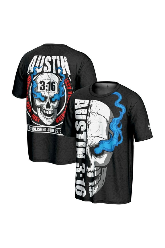 Men's ProSphere Black "Stone Cold" Steve Austin 3:16 Skull T-Shirt